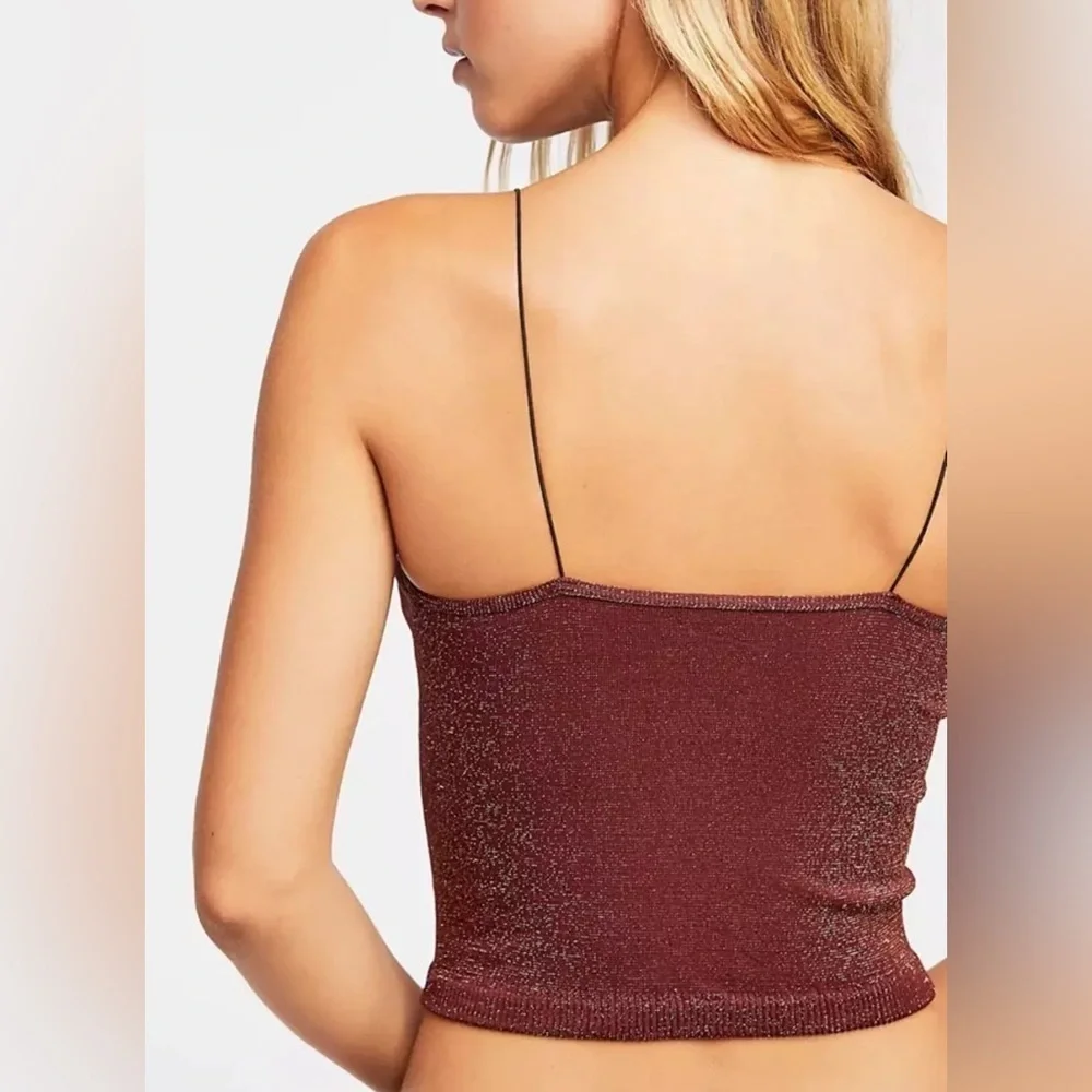 Free People Intimately Rust Metallic Skinny Strap Seamless Brami Crop Top Sz M/L - Picture 3 of 9